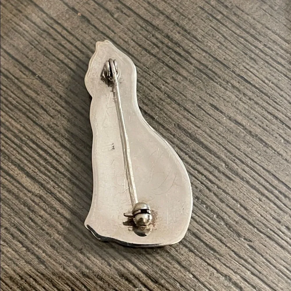 Vintage Sterling Silver Cat Figurine Brooch Sitting Pretty Kitty Cat
